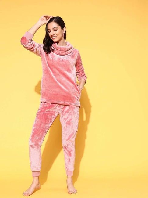 sweet dreams pink plain sweatshirt pyjamas set