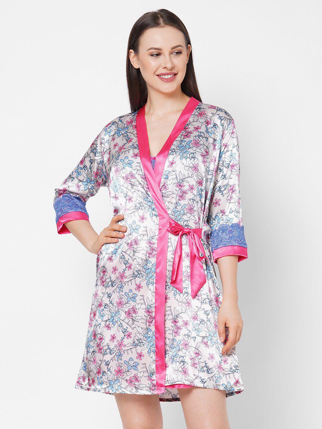 sweet dreams pink printed nightdress with robe