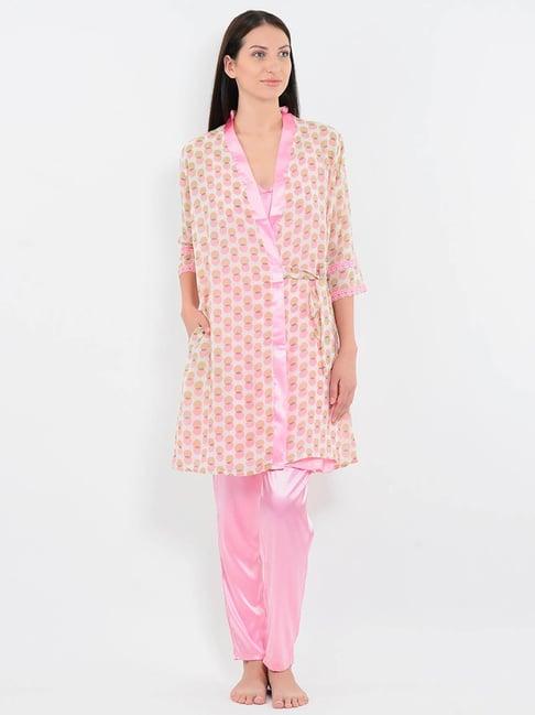 sweet dreams pink printed nighty with robe and pyjamas