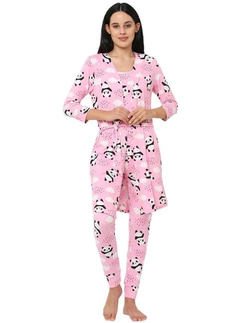 sweet dreams pink printed pajama set with robe