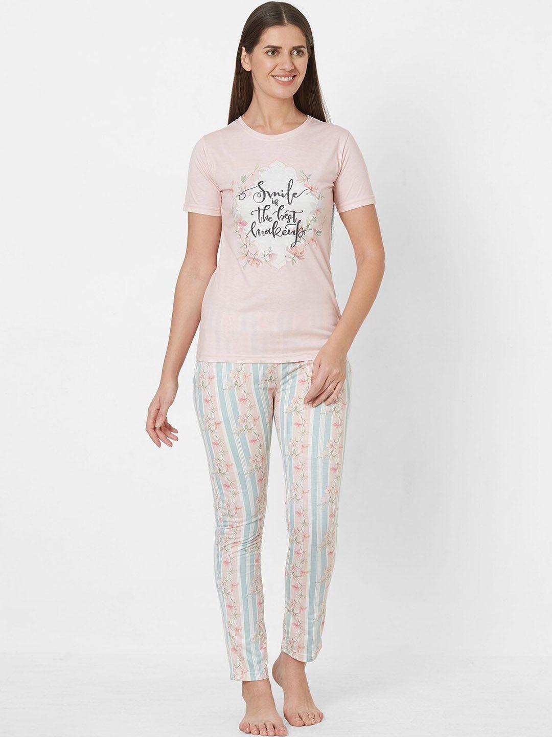sweet dreams pink printed pure cotton night suit