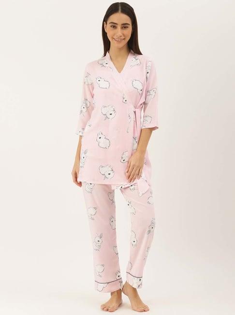 sweet dreams pink printed top pyjama set with overlay