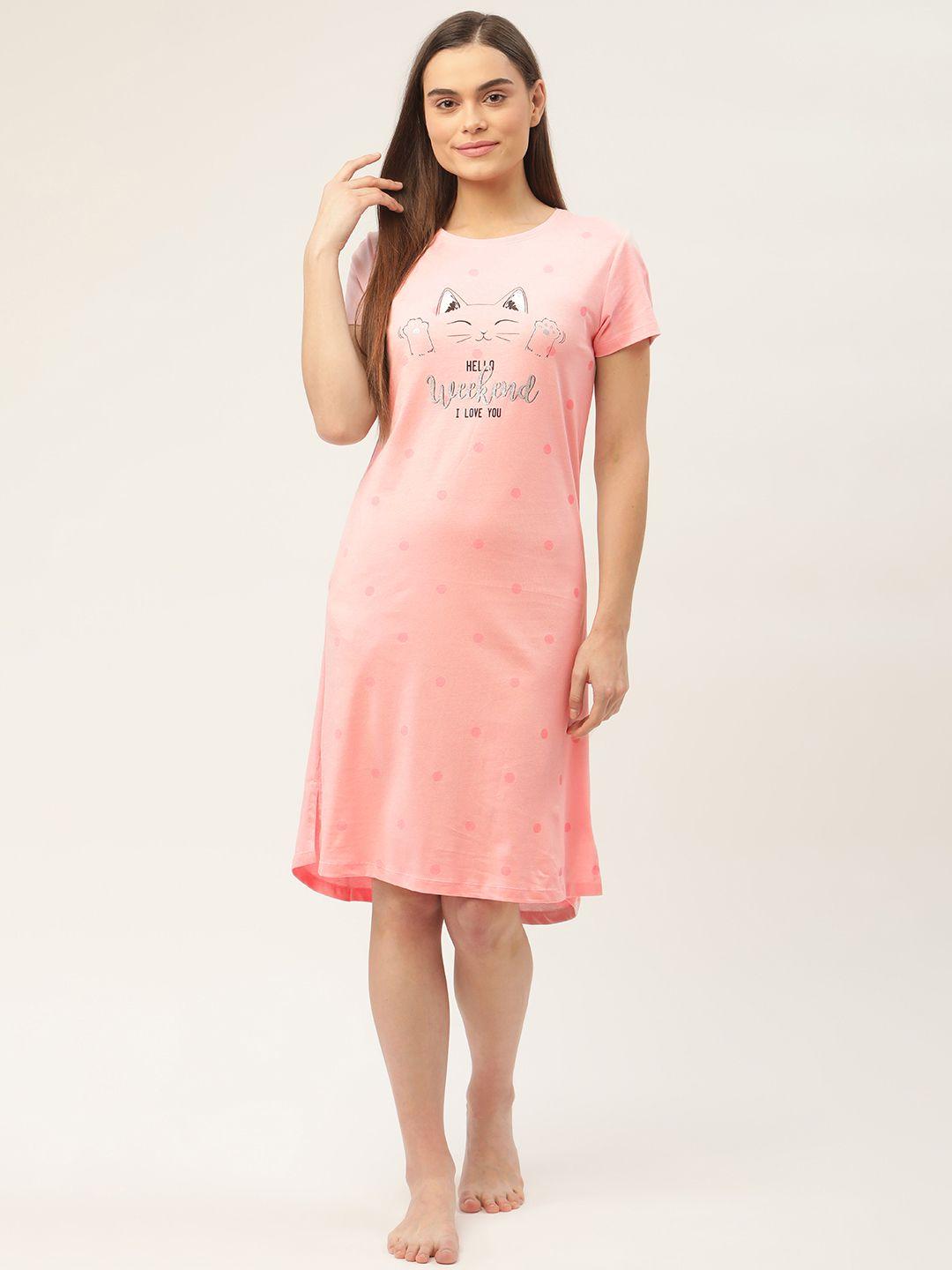 sweet dreams pink pure cotton printed t-shirt nightdress