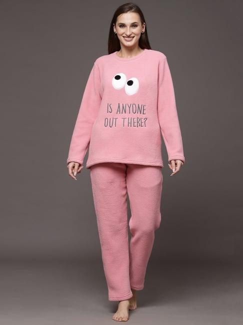 sweet dreams pink self design pullover with lounge pants
