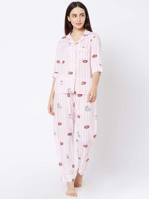 sweet dreams pink striped shirt pyjama set