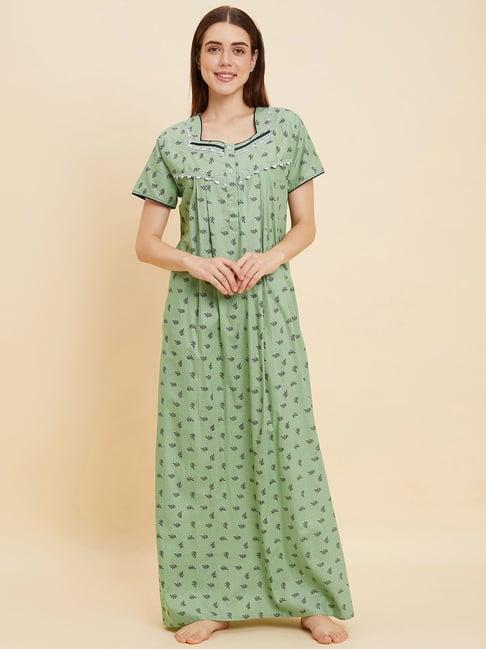 sweet dreams pista green cotton printed night gown