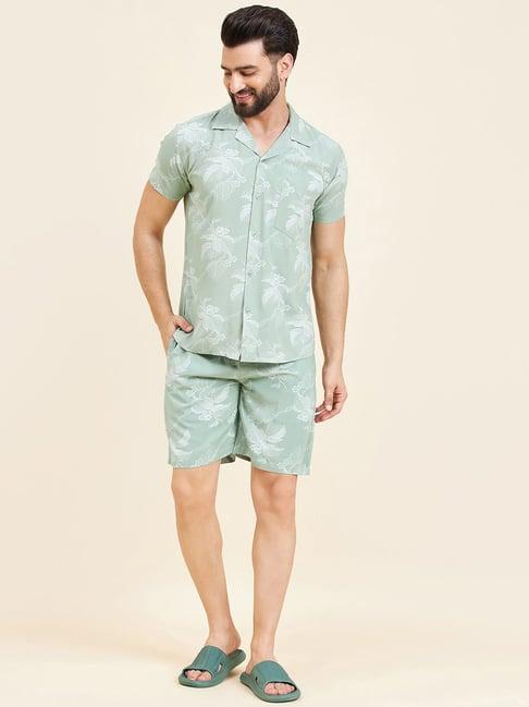 sweet dreams pista green regular fit printed shirt & shorts set