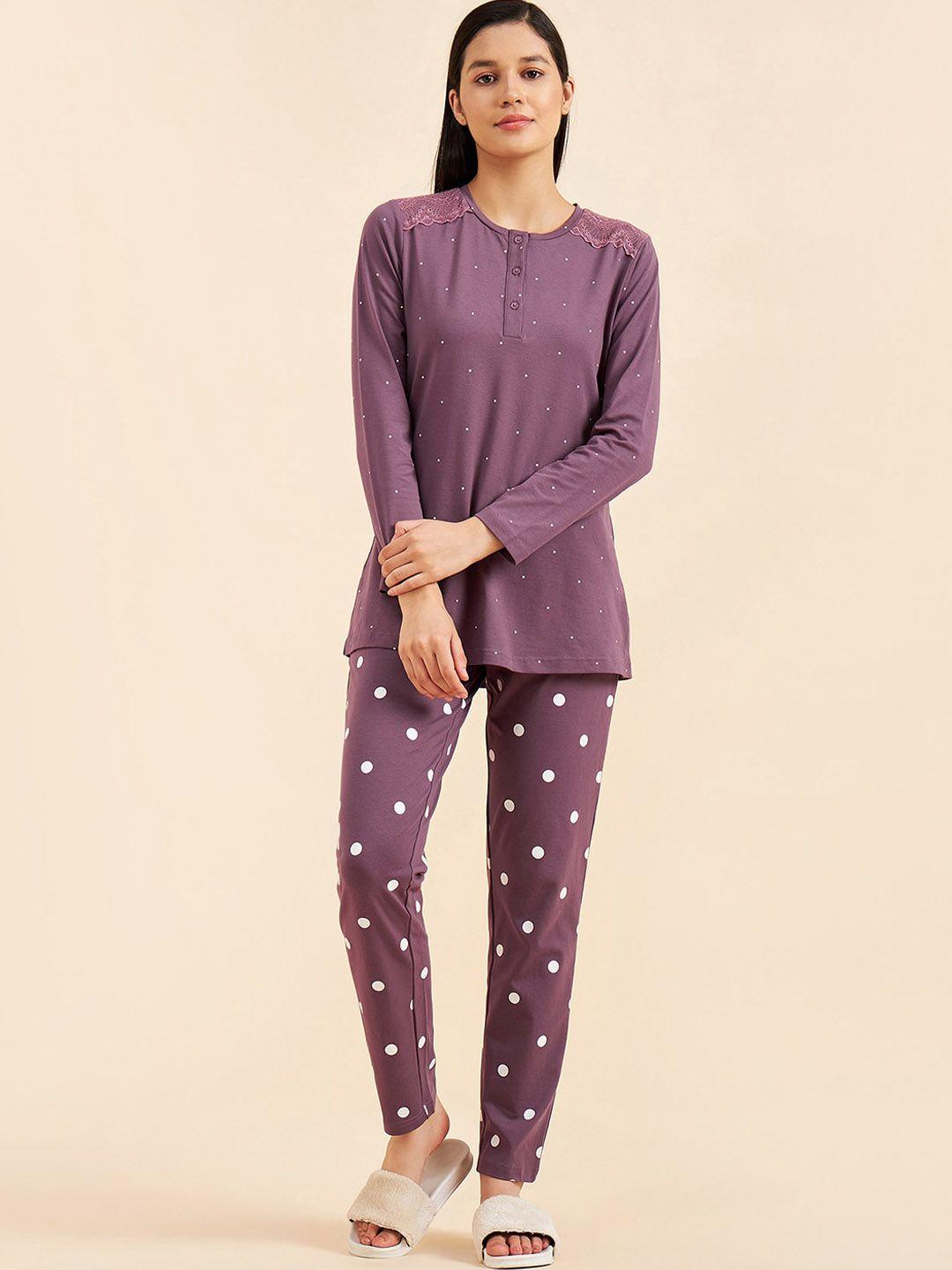 sweet dreams polka dot printed top and pyjama night suit