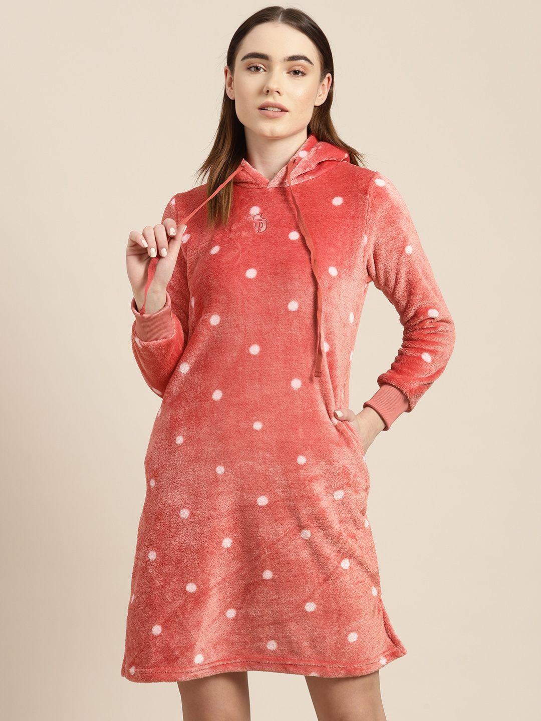 sweet dreams polka dots hooded fleece nightdress