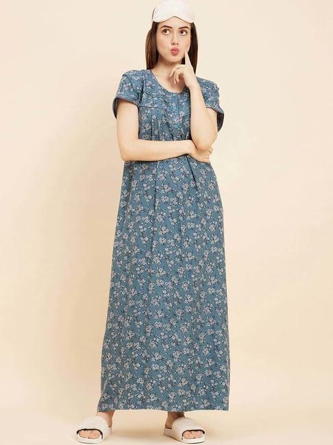 sweet dreams powder blue cotton printed night gown