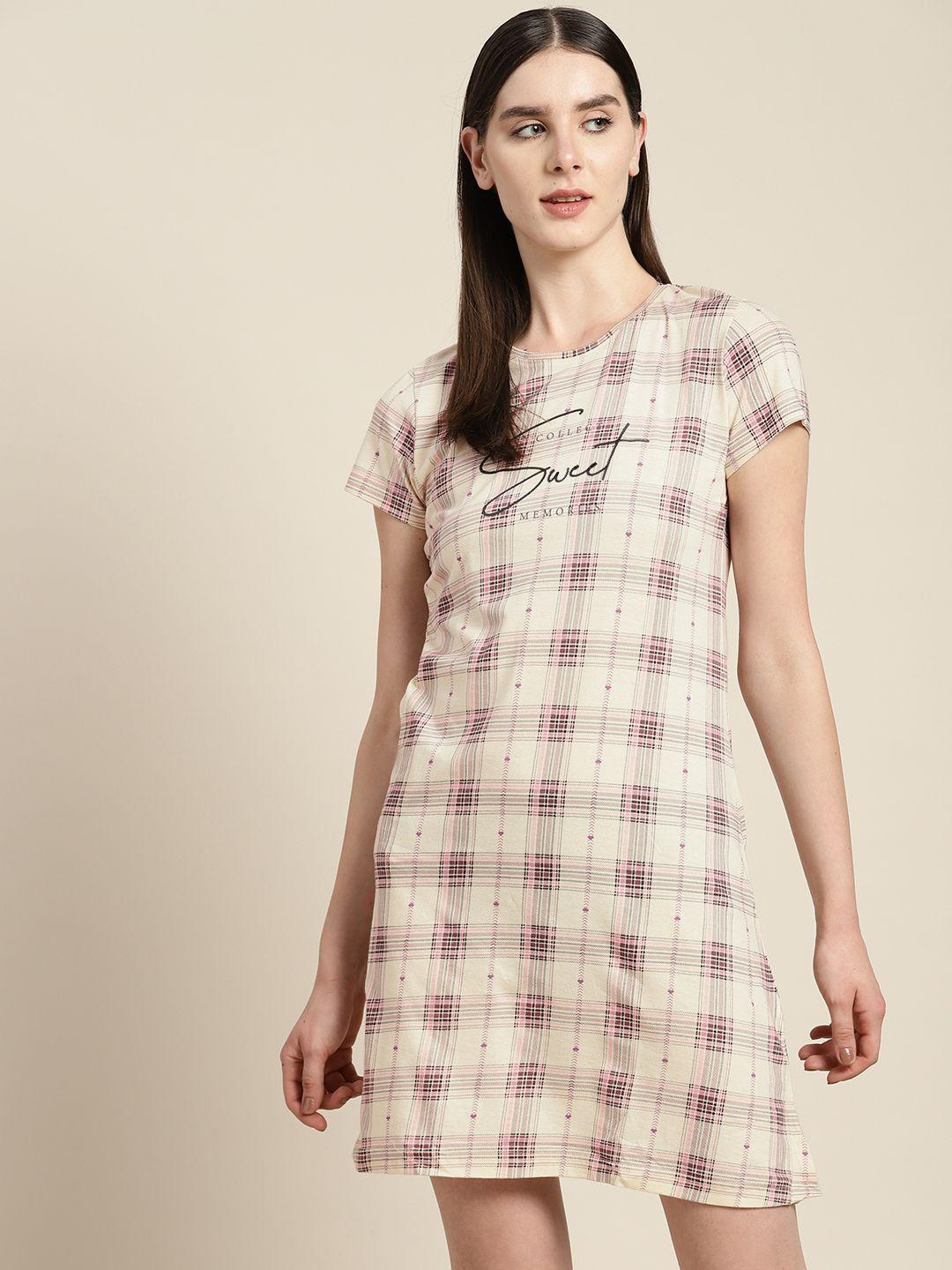 sweet dreams pure cotton checked mini t-shirt nightdress