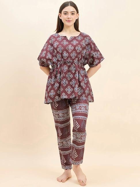 sweet dreams purple cotton printed top & pyjama set