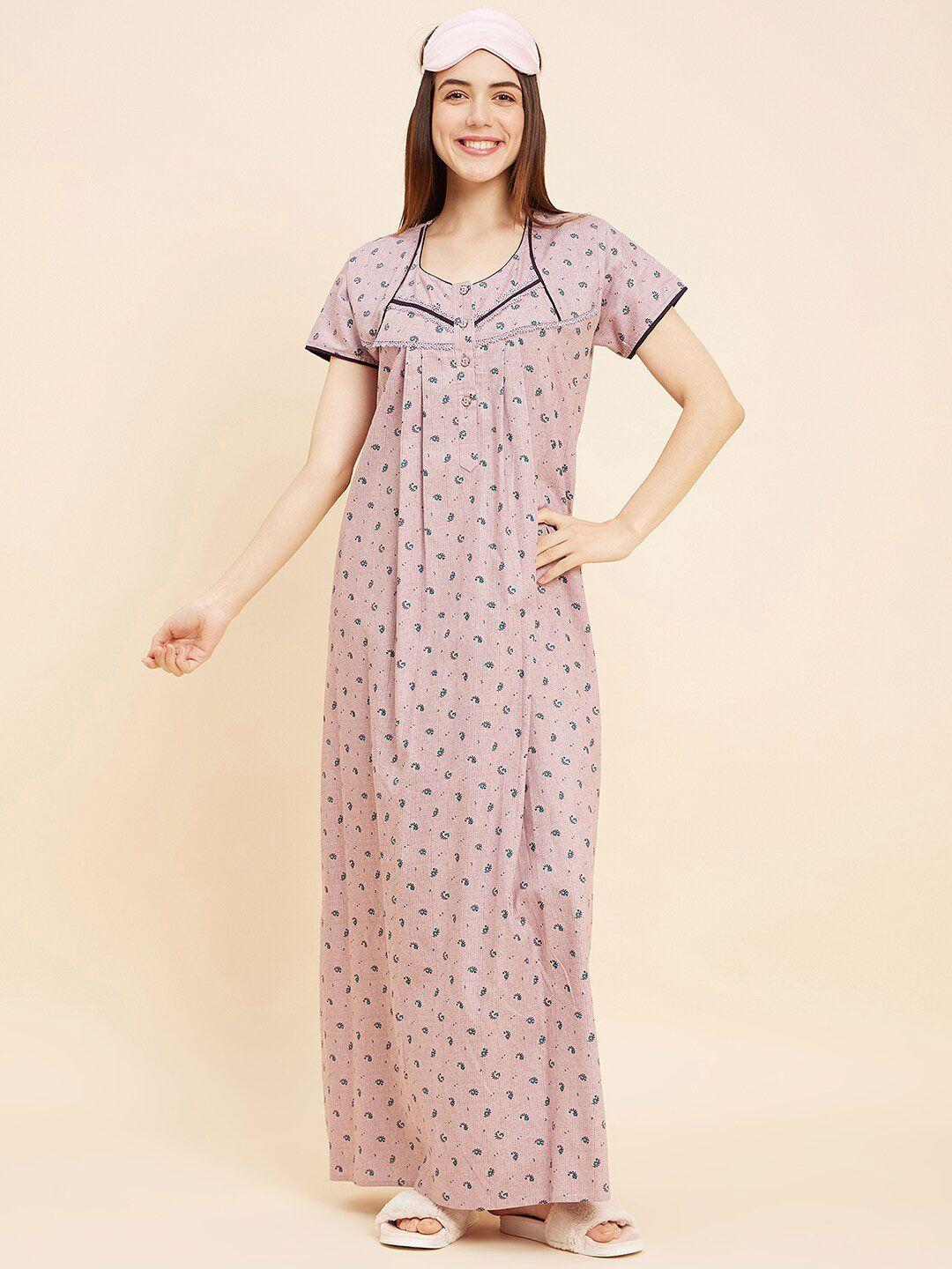 sweet dreams purple printed cotton maxi nightdress