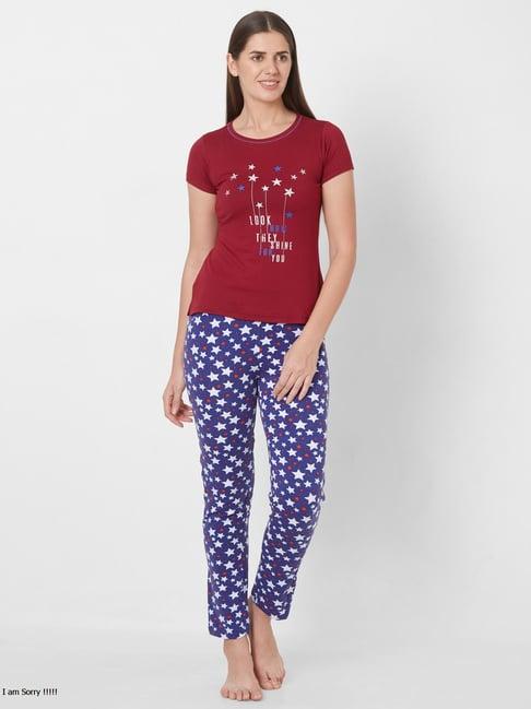 sweet dreams red & blue graphic print top with pyjamas
