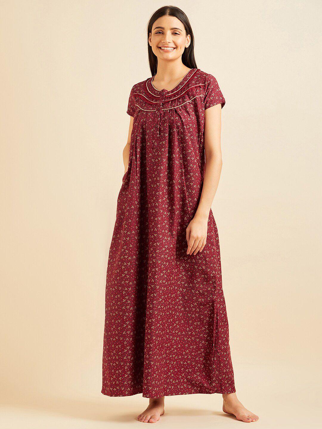 sweet dreams red floral printed maxi nightdress