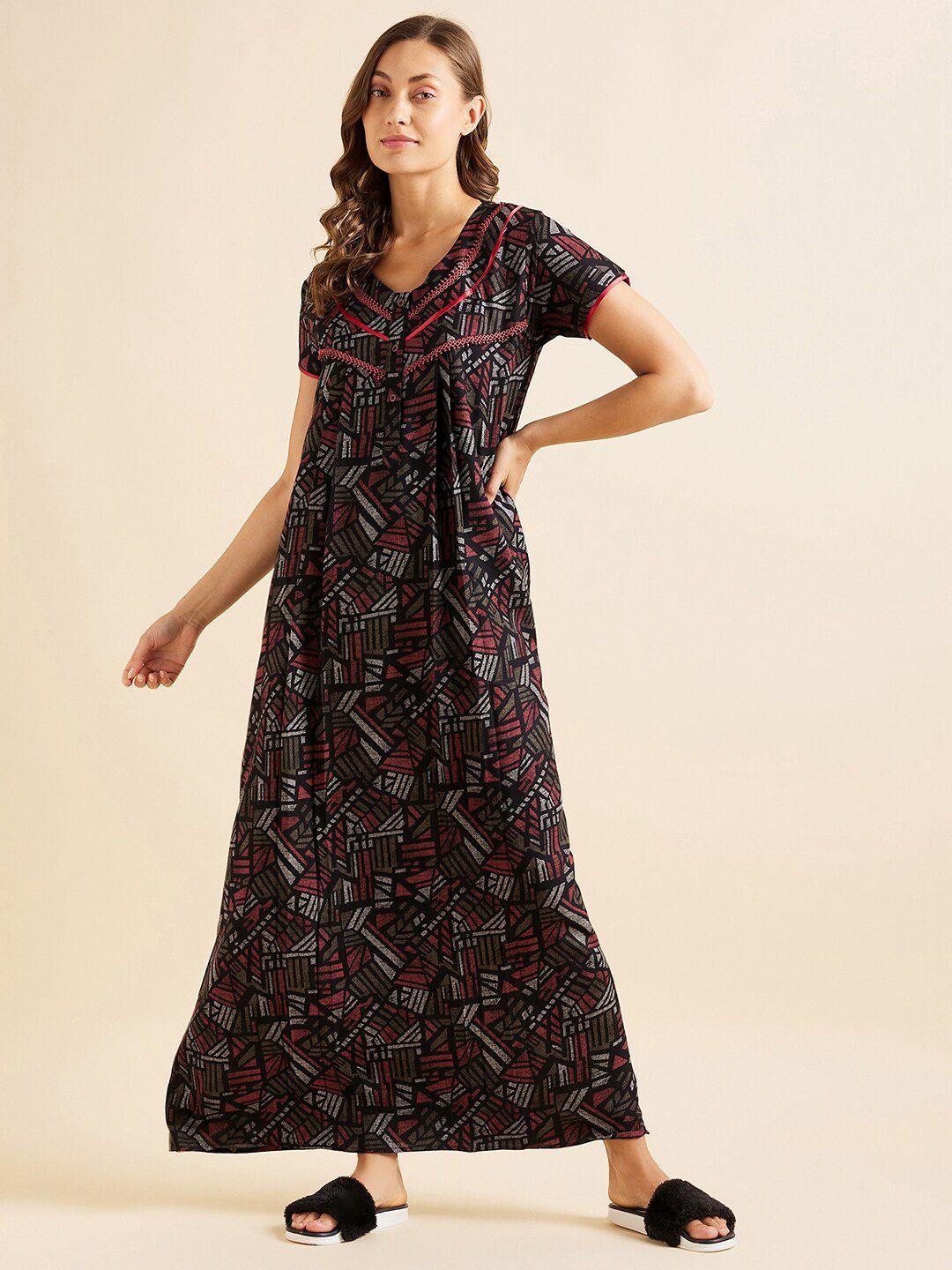 sweet dreams red geometric printed maxi nightdress