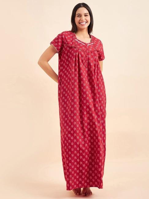 sweet dreams red printed night gown