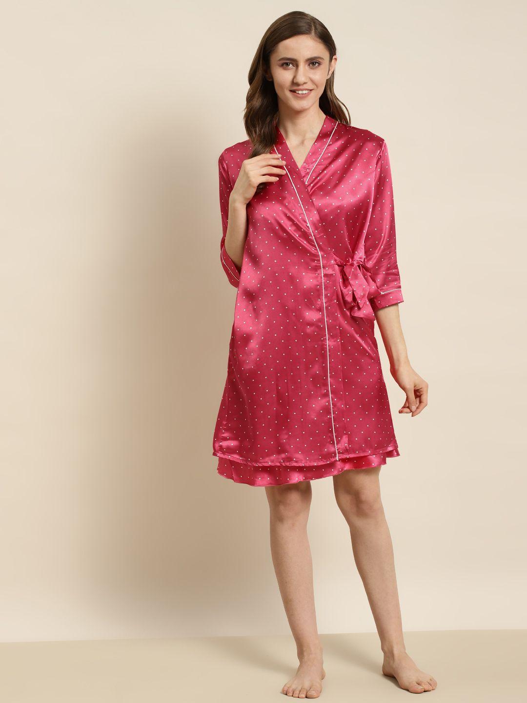 sweet dreams red printed nightdress with robe