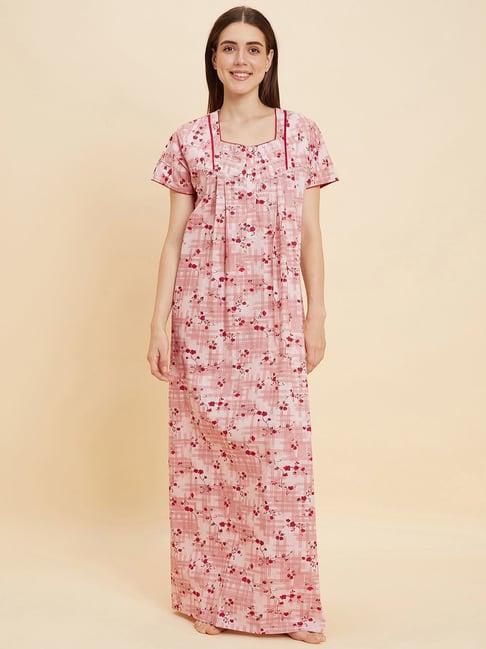 sweet dreams rose pink cotton floral print night gown