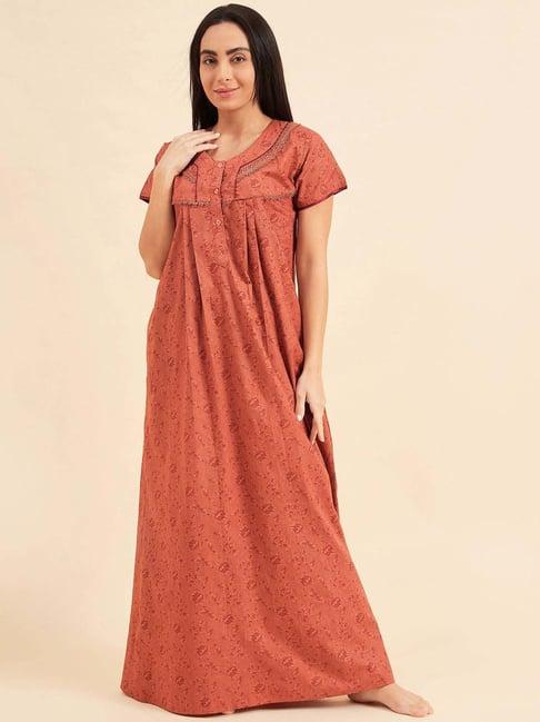 sweet dreams rust cotton printed night gown