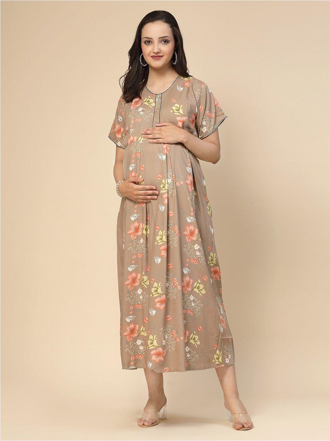 sweet dreams rust floral printed fit & flare maternity dress