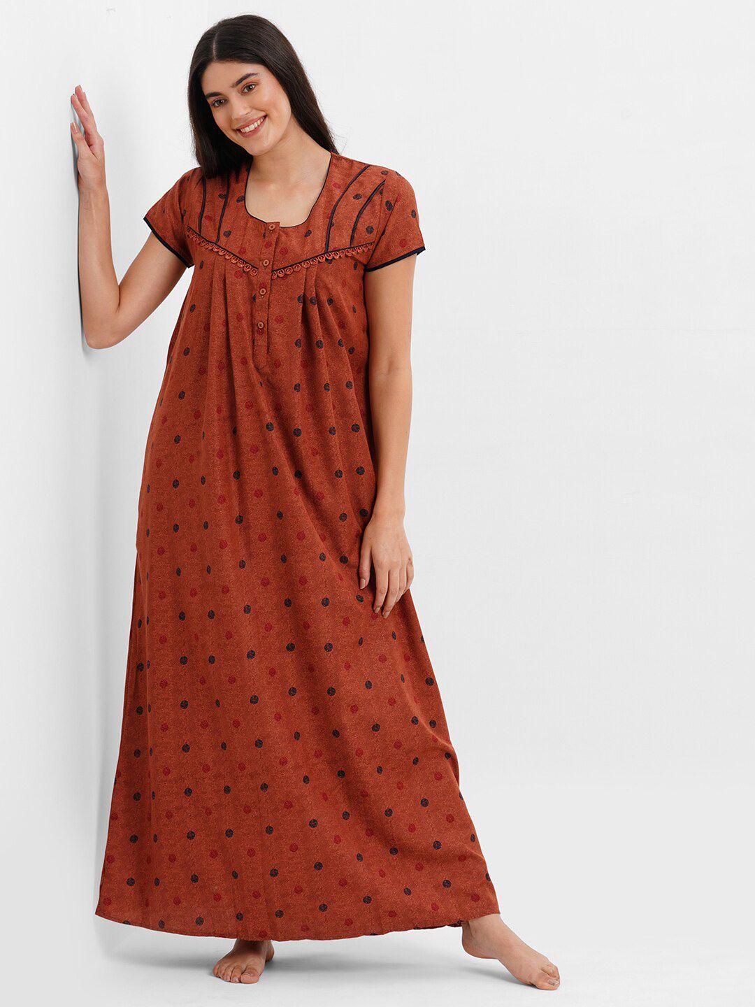 sweet dreams rust polka dot printed maxi nightdress