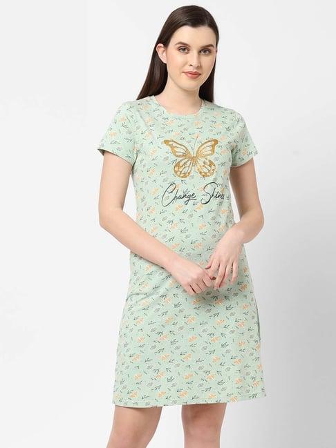 sweet dreams sage green cotton printed night dress