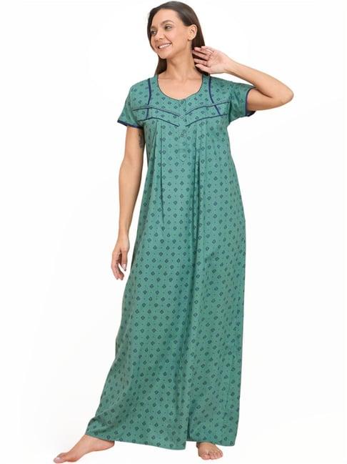 sweet dreams sea green cotton printed nighty