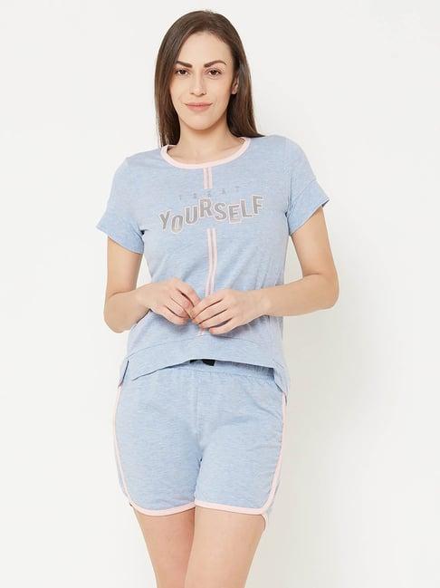 sweet dreams sky melange graphic print t-shirt with shorts