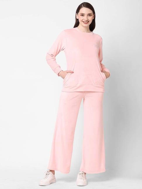 sweet dreams soft pink plain sweatshirt pyjamas set