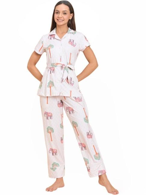 sweet dreams white printed shirt pyjama set