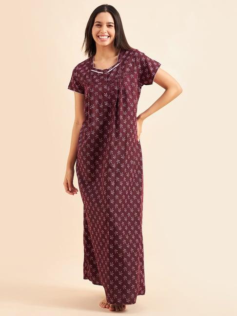 sweet dreams wine printed night gown