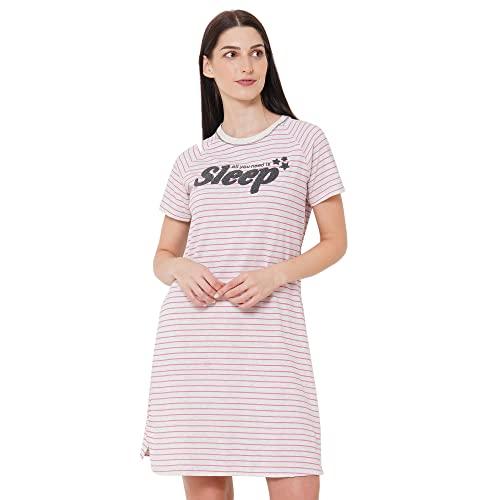 sweet dreams women's cotton striped short nighty (2189au_ecru mel_m)