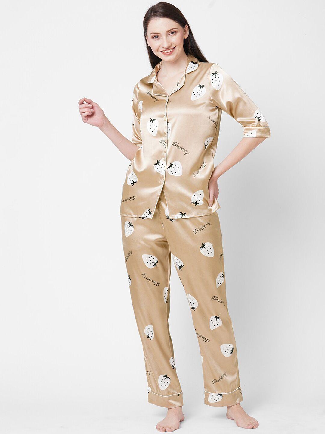 sweet dreams women beige & white printed night suit