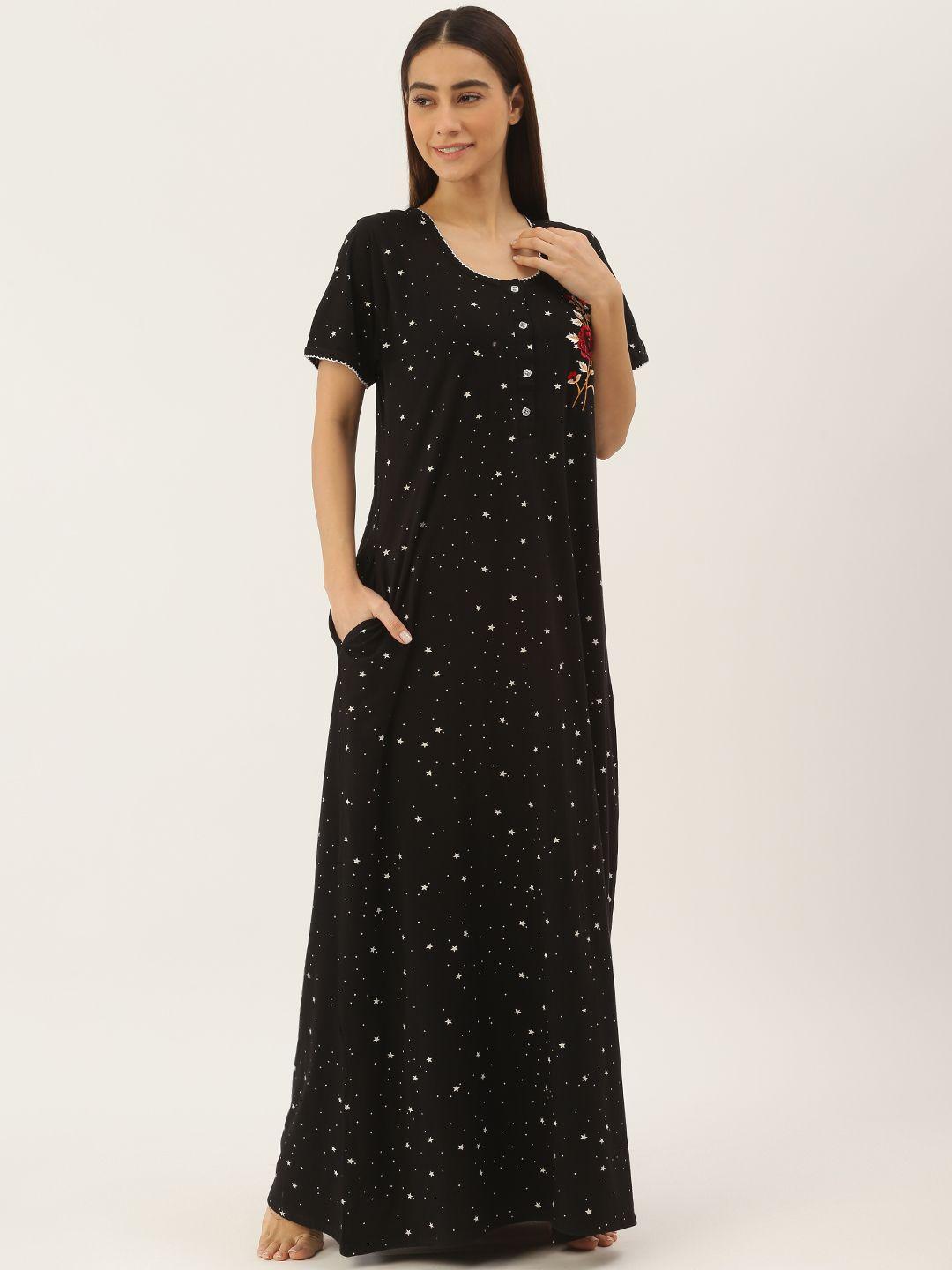 sweet dreams women black & white printed maxi nightdress