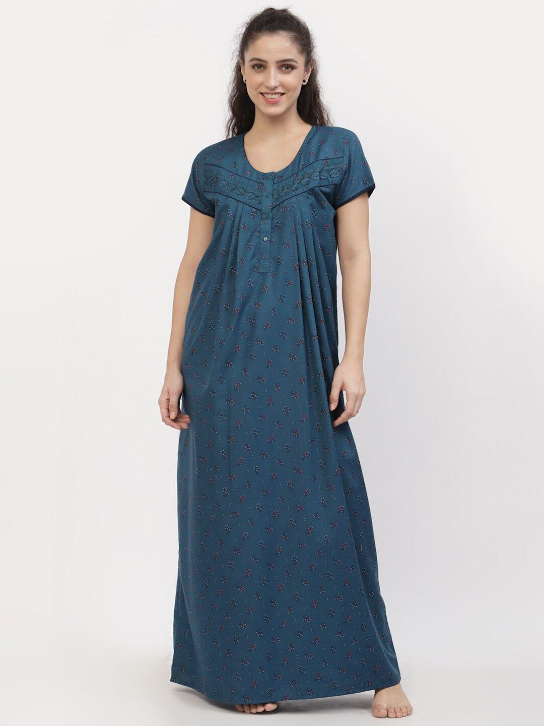 sweet dreams women blue printed maxi nightdress akn-2454