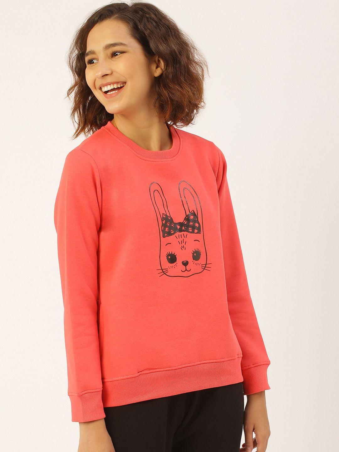 sweet dreams women coral pink embossed print sweatshirt