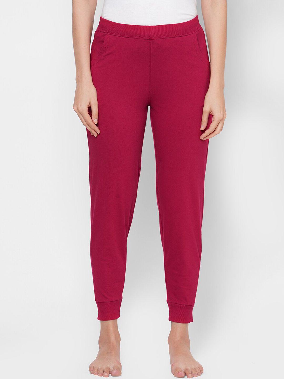 sweet dreams women fuchsia pink solid cotton lounge joggers