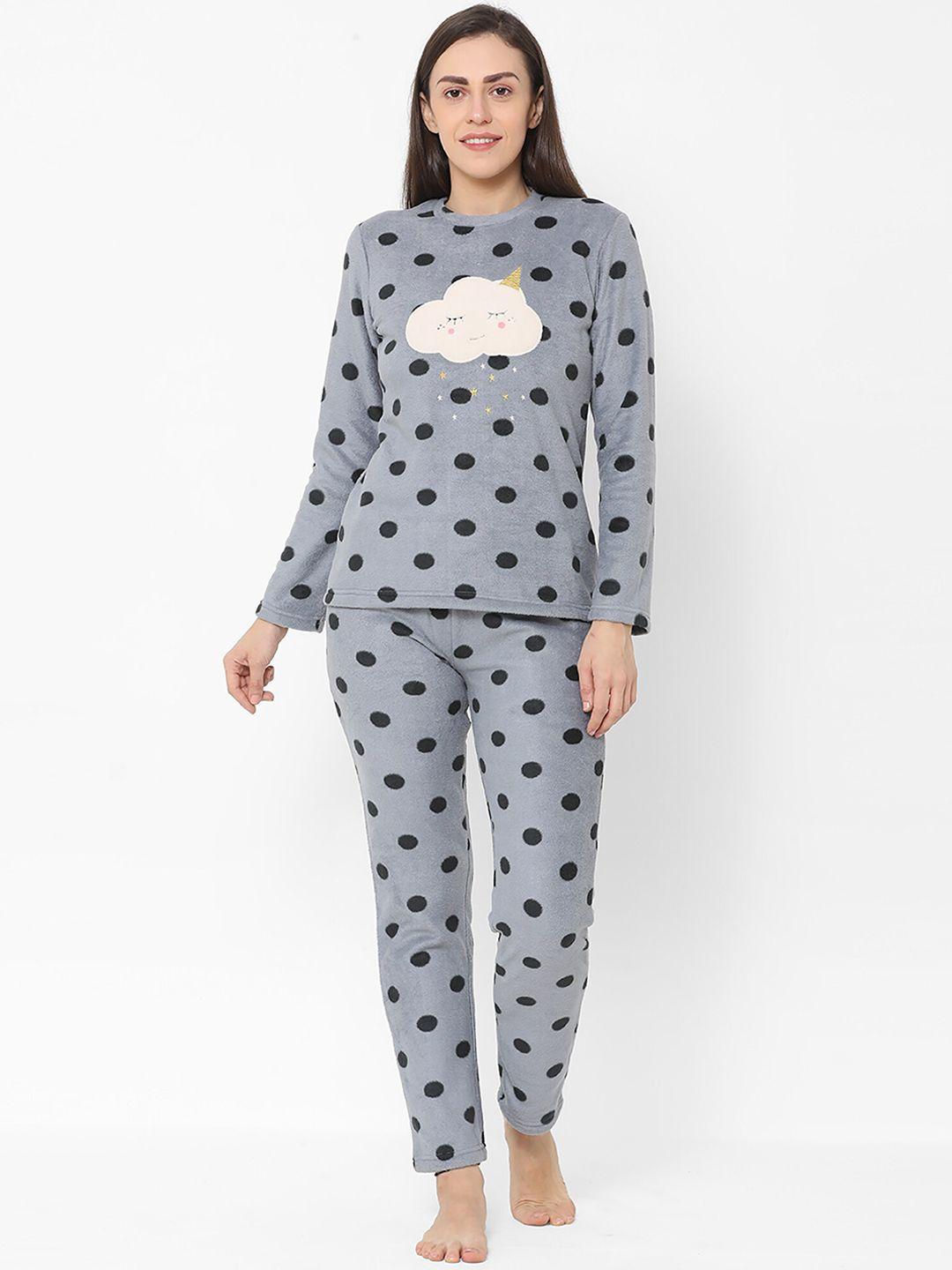 sweet dreams women grey & black printed night suit