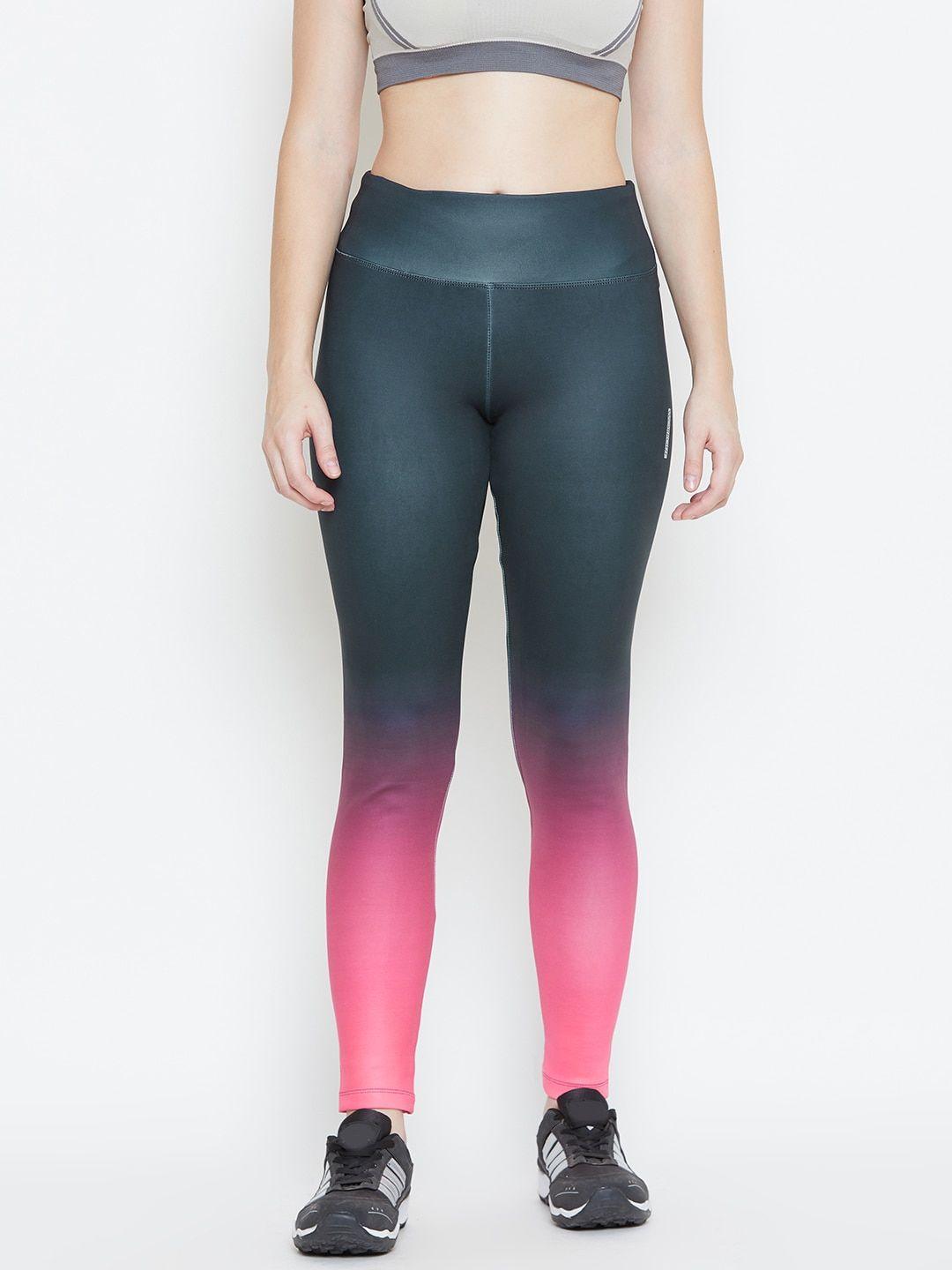 sweet dreams women grey & coral pink ombre effect training tights
