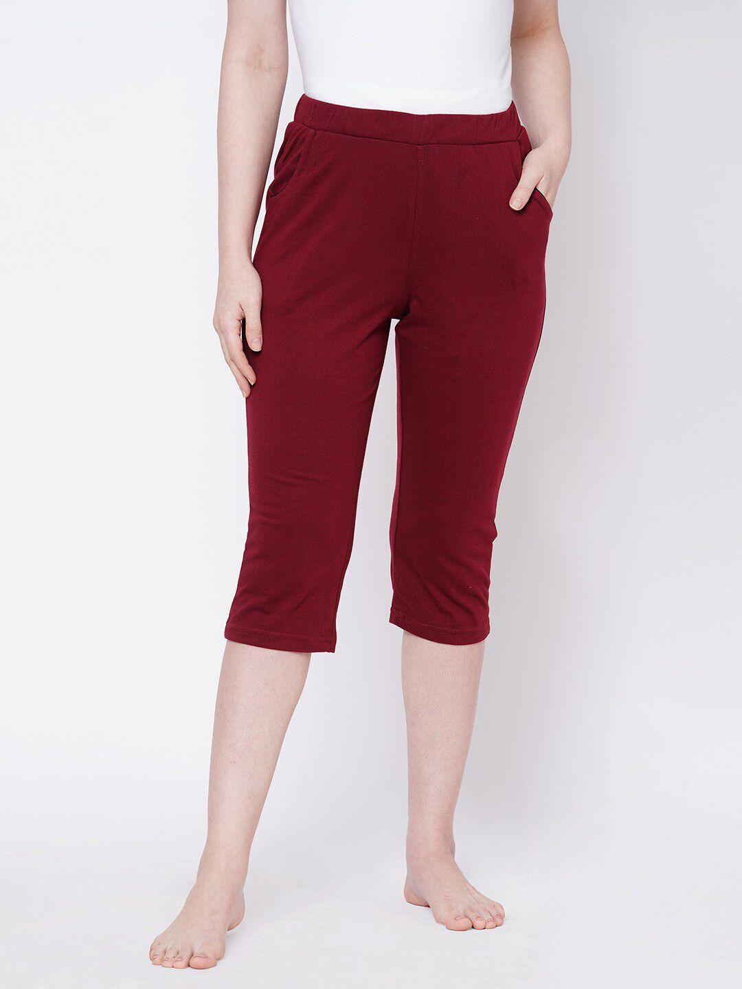 sweet dreams women maroon cotton lounge capris