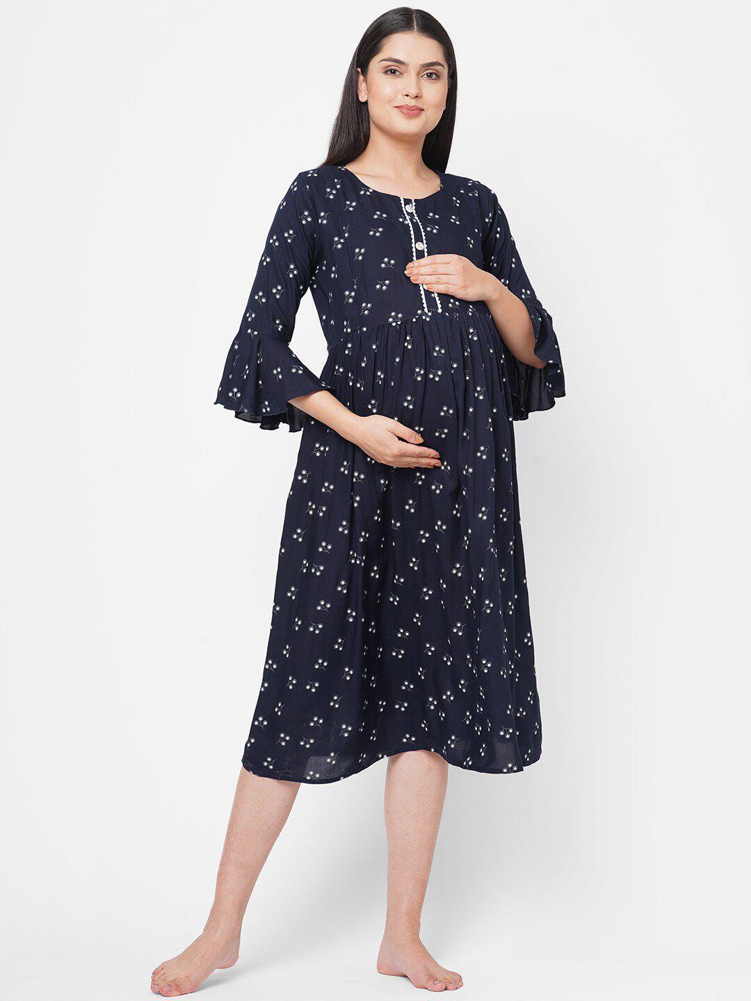 sweet dreams women navy blue maternity printed nightdress