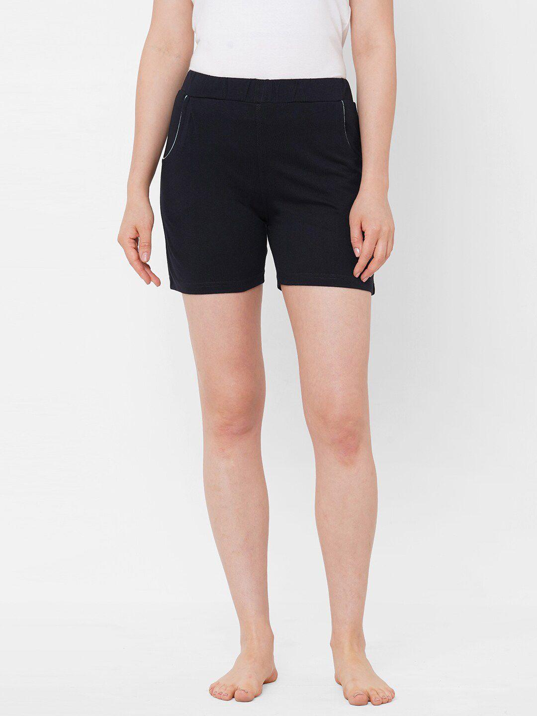 sweet dreams women navy blue solid mid rise cotton lounge shorts