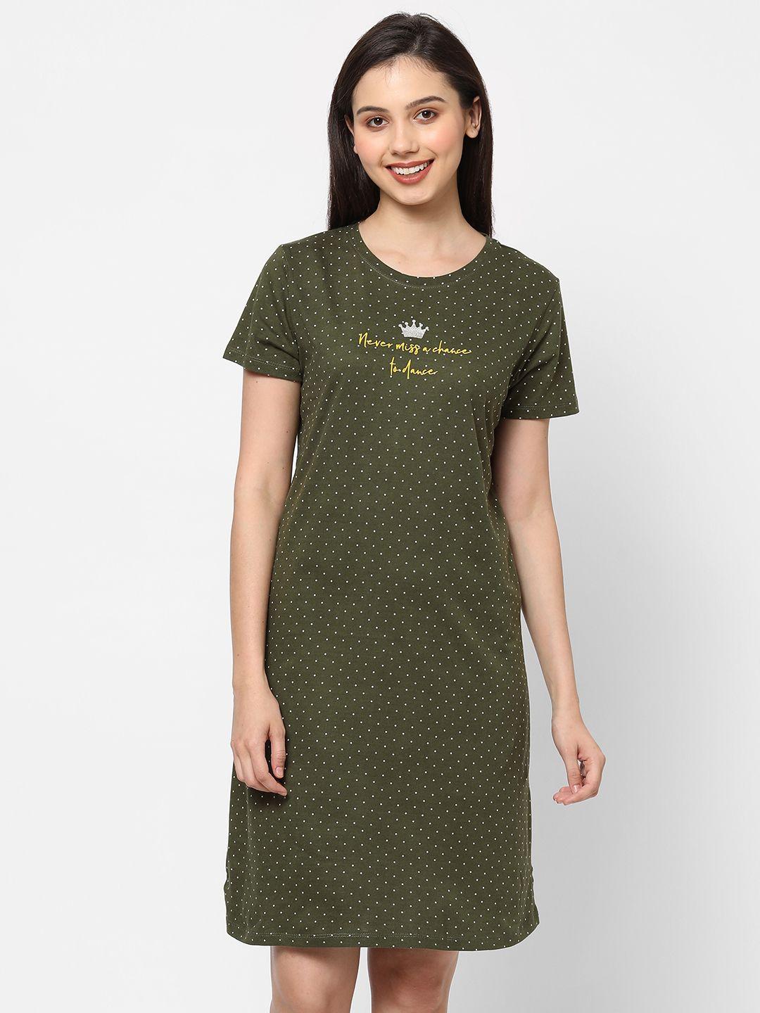 sweet dreams women olive green printed nightdress