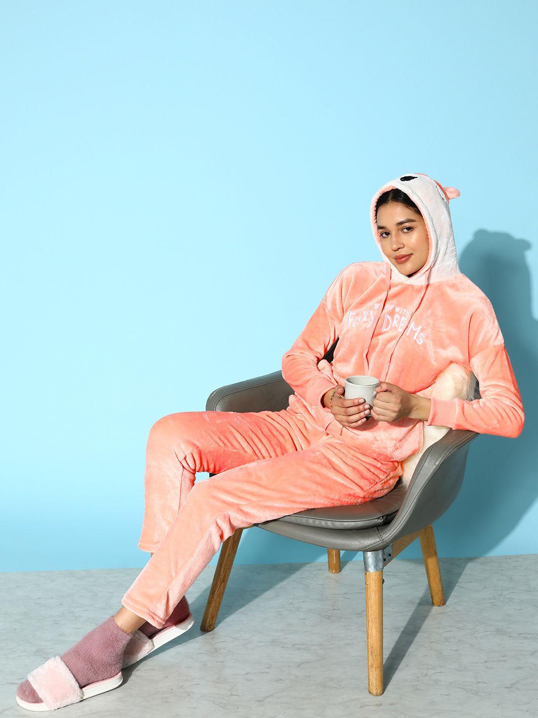 sweet dreams women peach-coloured & peach-coloured embroidered pyjama set