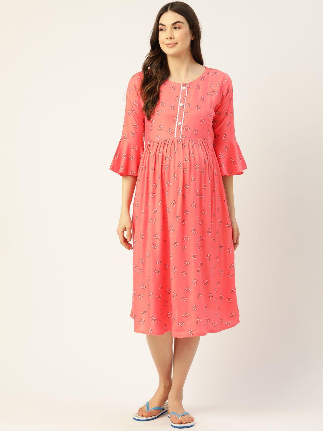sweet dreams women peach-coloured floral printed maternity nightdress