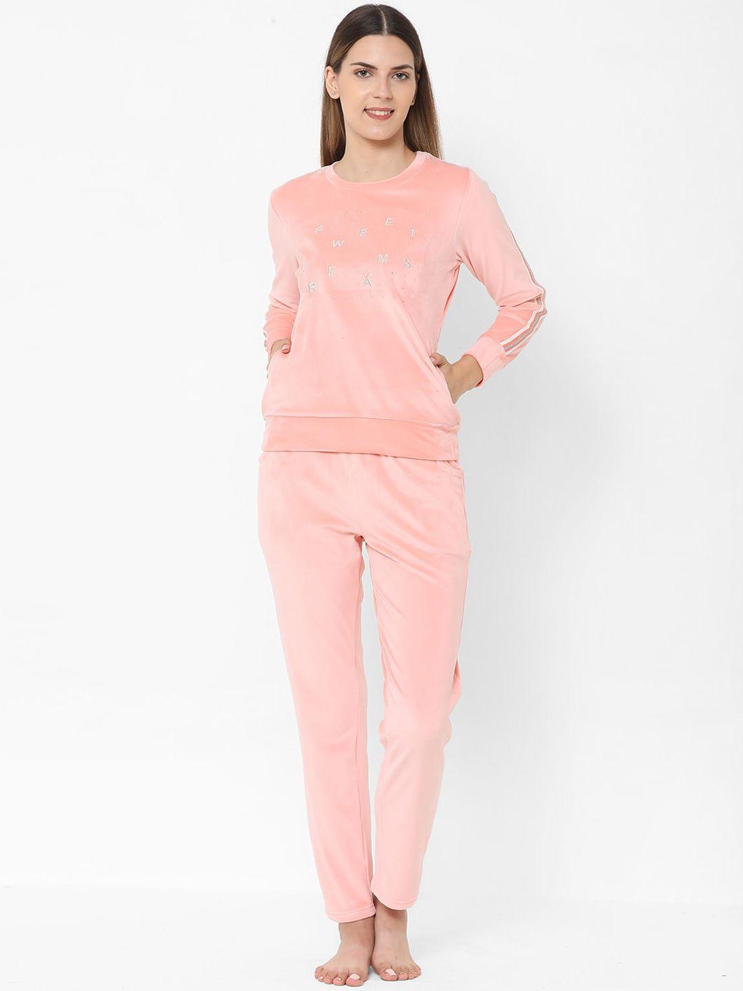 sweet dreams women peach-coloured printed night suit