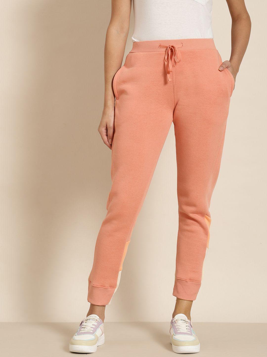 sweet dreams women peach-coloured solid joggers