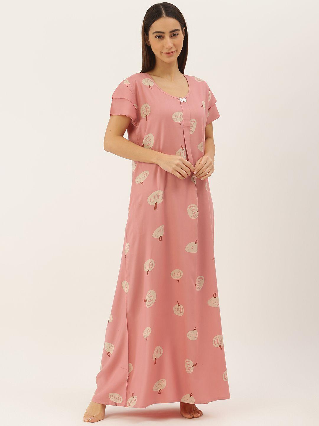 sweet dreams women pink & beige printed maxi nightdress