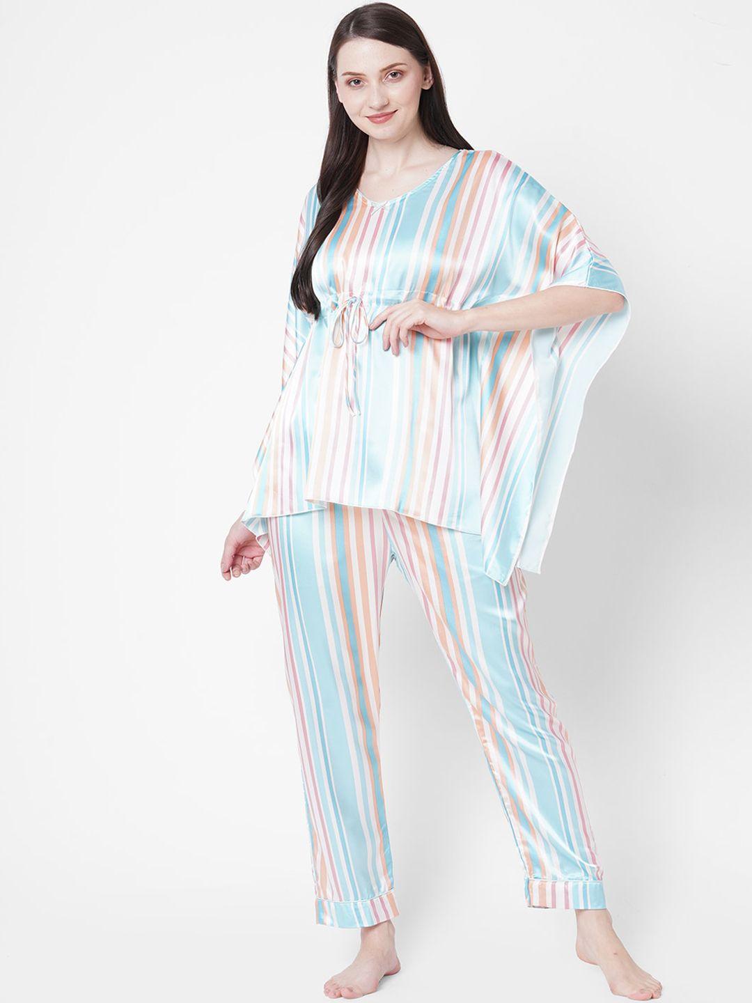 sweet dreams women pink & blue satin striped night suit